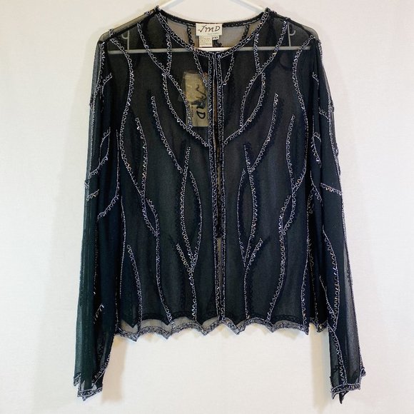 JMD Sheer Beaded Cardigan Evening Cocktail Wedding Holiday - Picture 1 of 9